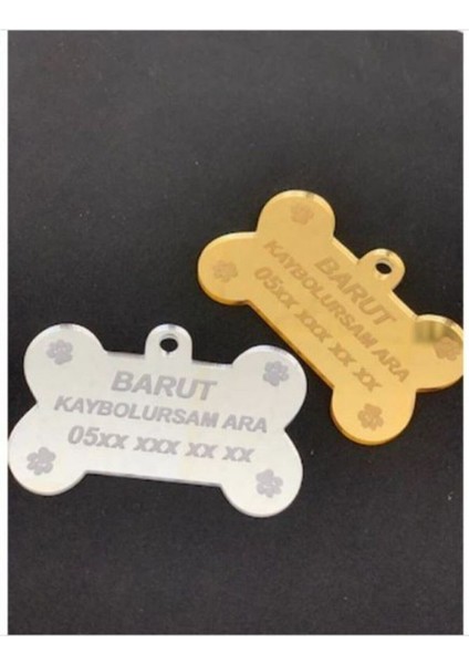 Köpek Künyesi Tek Adet Kemik Şeklinde Pleksi Gold Vs Gümüş Renk