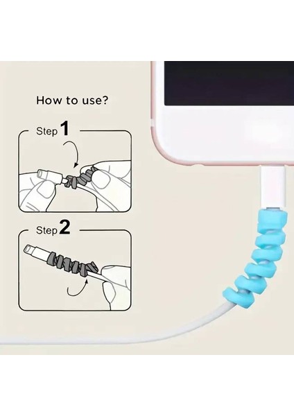 Mabs Tech Şarj ve Kulaklık Kablo Koruyucu Set 4'lü - Spiral Silikon Esnek Yay Aparat, Renkli Koruma