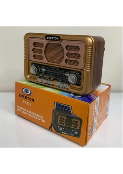 RT-671 Bluetooth Fm-Usb-Tf-Aux Şarjlı Solar Nostaljik Radyo