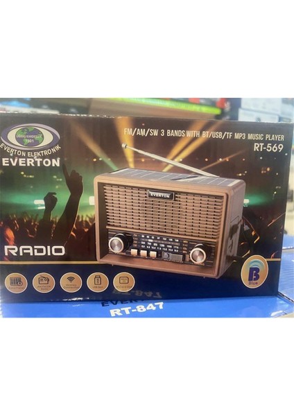 RT-569  Bluetooth Fm-Usb-Tf-Aux Güneş Enerjili Şarjlı Nostaljik Radyo