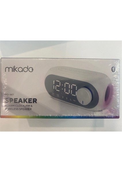 Md-W7 1200MAH 5W Beyaz Bluetooth-Aux-Derece-Usb-Fm Double Alarmlı Saat Speaker Speaker