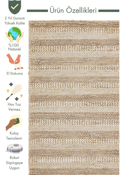 Knit Jüt %100 Naturel Oturma Odası Koridor Antre Mutfak Balkon El Dokuma Halı S-1410 Sılver Xw