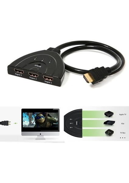 3 Port Kablolu HDMI Switch Çoklayıcı Çoğaltıcı Splitter 3 Giriş 1 Çıkış