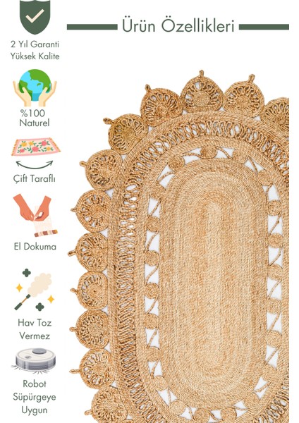 Only Jüt Yuvarlak ve Oval %100 Naturel Oturma Odası Antre Mutfak Balkon El Dokuma Halı CA109NATXW