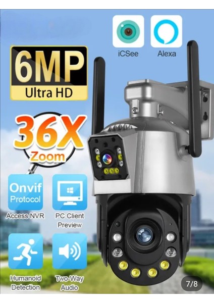 6 Mp Çift Kameralı 36X Optik Zoom Büyük Kasa Ptz Wifi Kamera Icsee Xmeye Yazılım