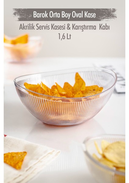 Akrilik Barok Orta Boy Oval 1,6 Litre Meyve & Salata Kasesi & Karıştırma Kabı