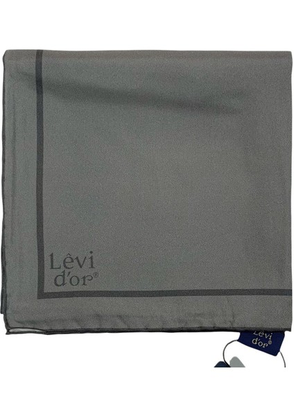 Şeritli Düz Twill Ipek Eşarp - Koyu Gri