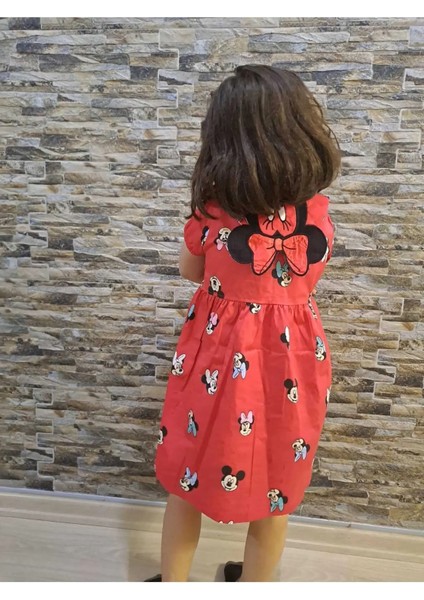 Minnie Nakışlı Kız Çocuk Pembe Elbise modelleri