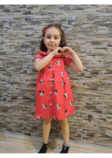 Minnie Nakışlı Kız Çocuk Pembe Elbise fırsatları