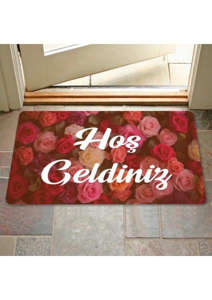 M&H Quality Dijital Baskılı Kapı Önü Paspas Çiçek Desenli Hoş Geldiniz Yazılır Ev Içi ve Dışı Banyo Mutfak Çocuk Odası Için kullanılabilir 45X70