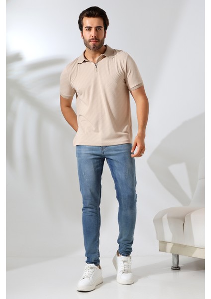Moreno Erkek Yumuşak Dokulu Regular Fit Verev Diagonal Jakar Polo Yaka Fermuarlı T-Shirt & T-Shirt modelleri
