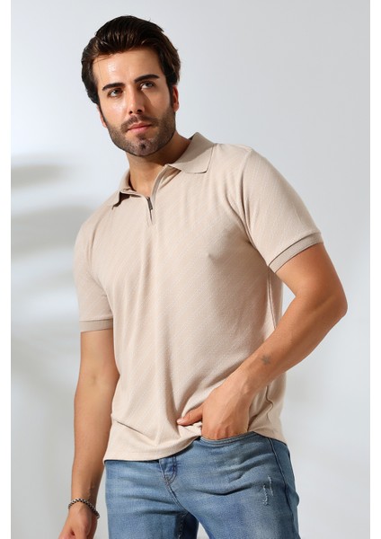 Moreno Erkek Yumuşak Dokulu Regular Fit Verev Diagonal Jakar Polo Yaka Fermuarlı T-Shirt & T-Shirt fırsatları
