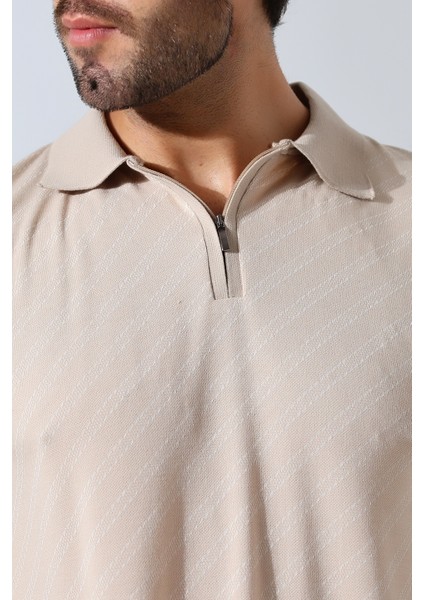 Moreno Erkek Yumuşak Dokulu Regular Fit Verev Diagonal Jakar Polo Yaka Fermuarlı T-Shirt & T-Shirt indirimleri