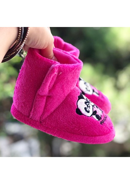 Çocuk Panduf Panda Figürlü Cırt Cırtlı Kaydırmaz Taban Kreş Ev Ayakkabısı modelleri