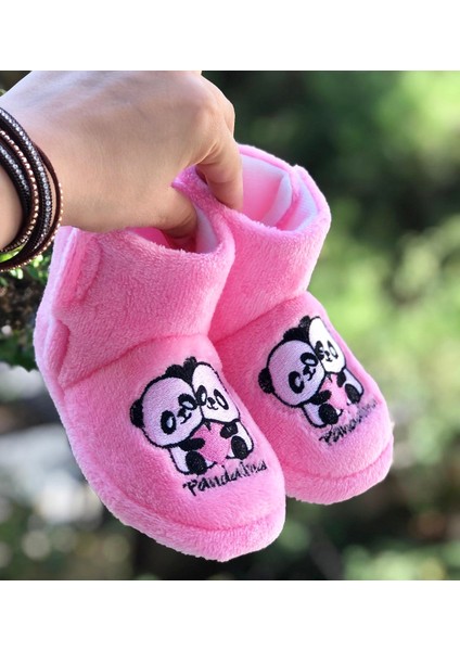 Çocuk Panduf Panda Figürlü Cırt Cırtlı Kaydırmaz Taban Kreş Ev Ayakkabısı