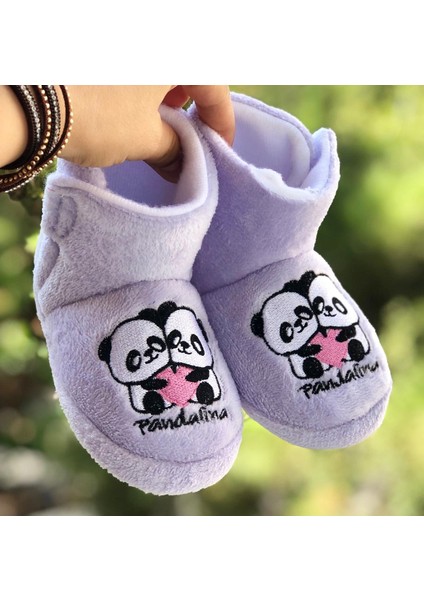 Çocuk Panduf Panda Figürlü Cırt Cırtlı Kaydırmaz Taban Kreş Ev Ayakkabısı