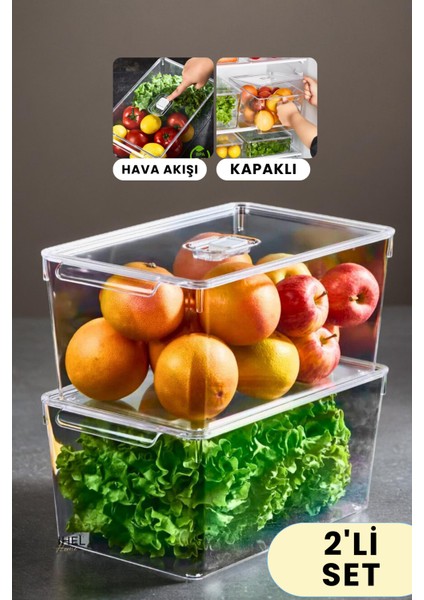 Buzdolabı Dolapiçi Düzenleyici Organizer Kapaklı 2'li Set (Maxi)