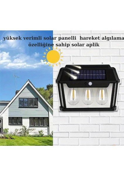 Solar Penelli Hareket Algılama Sensörlü Otomatik Kapanma Özelliğine Sahip Kızıl Ötesi Aplik