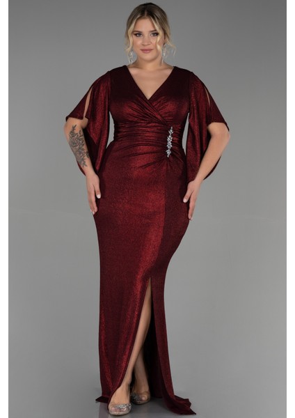 Kısa Kol Kruvaze Yaka Uzun Büyük Beden Abiye ABU3280