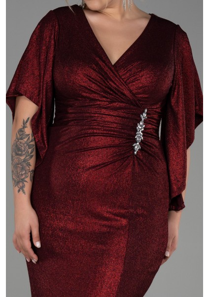 Kısa Kol Kruvaze Yaka Uzun Büyük Beden Abiye ABU3280 modelleri