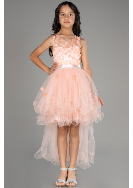 Önü Kısa Arkası Uzun Çiçekli Kız Çocuk Abiye ABO106