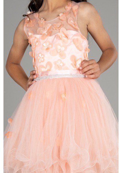 Önü Kısa Arkası Uzun Çiçekli Kız Çocuk Abiye ABO106 modelleri