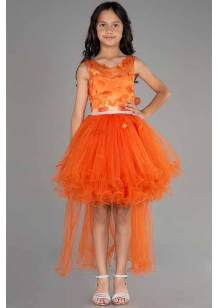 Önü Kısa Arkası Uzun Çiçekli Kız Çocuk Abiye ABO106