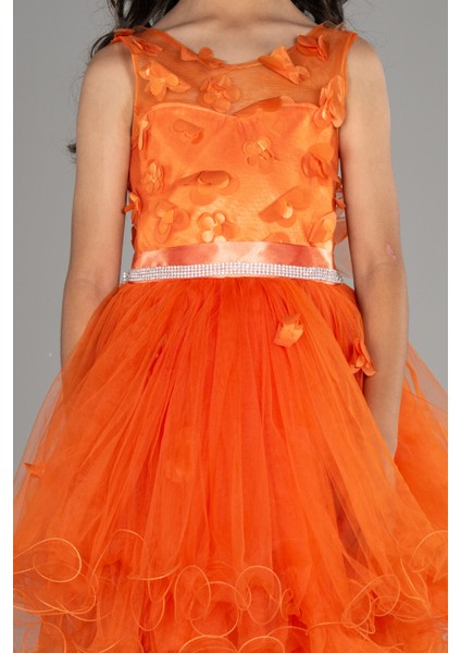 Önü Kısa Arkası Uzun Çiçekli Kız Çocuk Abiye ABO106 modelleri