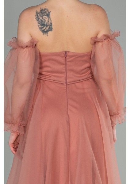 Uzun Kol Dalya Abiye Elbise ABU2076 fırsatları