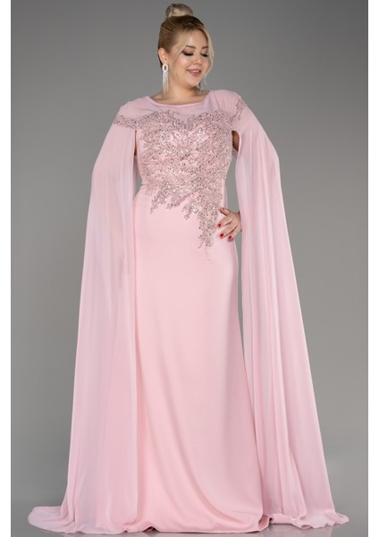 Şifon Uzun Kol Işlemeli Büyük Beden Abiye ABU3913