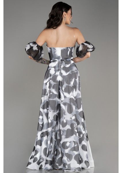 Straplez Kol Detay Yırtmaçlı Empirme Uzun Abiye ABU3903 fiyatları