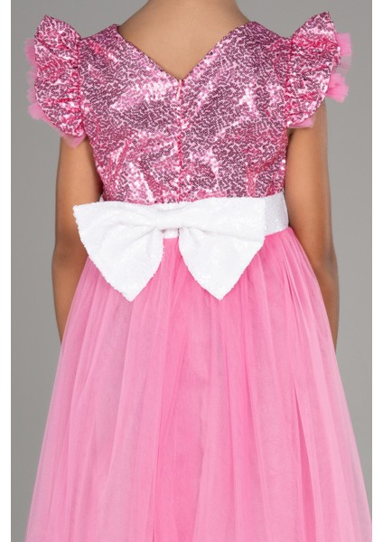 Tokalı Üstü Pullu Barbie Kız Çocuk Abiye ABU4031