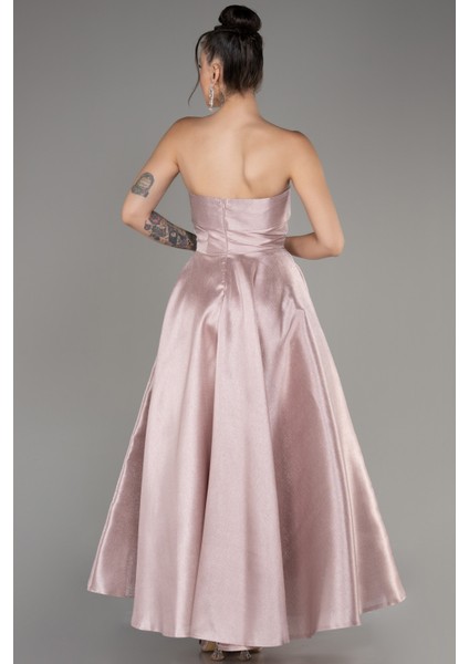Straplez Midi Tafta Abiye Elbise ABU4049