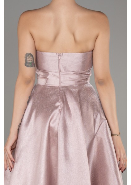 Straplez Midi Tafta Abiye Elbise ABU4049