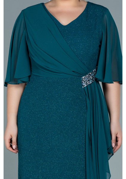 Kısa Kol Simli Uzun Büyük Beden Abiye ABU2651 modelleri