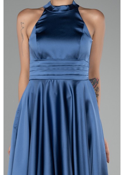 Halter Yaka Kısa Saten Davet Elbisesi ABK2112