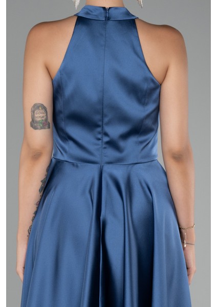Halter Yaka Kısa Saten Davet Elbisesi ABK2112