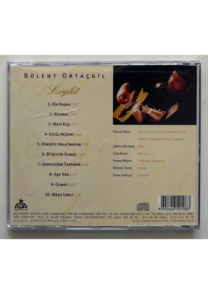 Bülent Ortaçgil Light CD (Orjnal Dönem Baskı Cd)