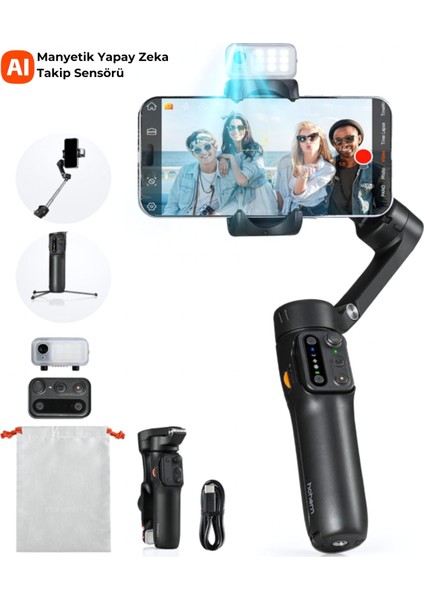 Isteady V3 Yapay Zeka Takip Sensörlü 3 Eksenli Telefon Sabitleyici Gimbal