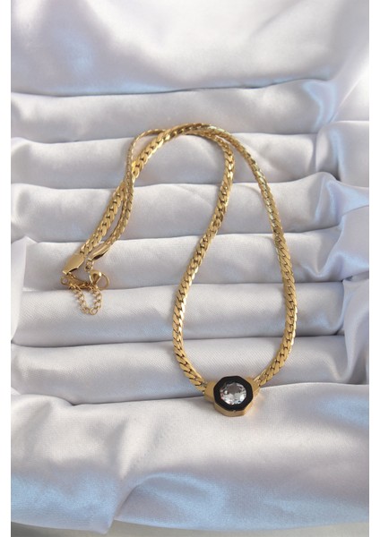 Mulvxxmd XDN02 Çelik Gold Renk Ezme Zincir Zirkon Taşlı Mineli Serenay Kolyesi (Mulvix)