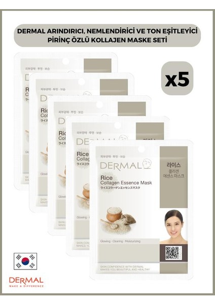 Arındırıcı, Nemlendirici ve Ton Eşitleyici Pirinç Özlü Kollajen Maske 23 gr 5 Adet
