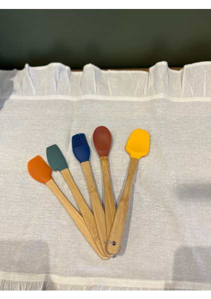5'li Pastel Bambu Saplı Silikon Uçlu Kaşık Seti modelleri