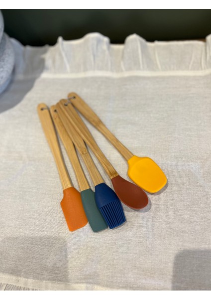 5'li Pastel Bambu Saplı Silikon Uçlu Kaşık Seti fırsatları