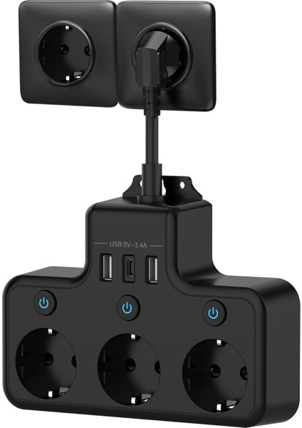 Yeni Nesil 4000W 3 x Usb, 1 x Type-C 8 In 1 Duvar Priz Termal Akım Korumalı Priz 4'lü (Yurt Dışından)