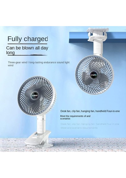 Hızlı Şarj Edilebilir Çok Fonksiyonlu USB Fan Taşınabilir Masa Fanı 360° Dönen Vantilatör (Yurt Dışından)