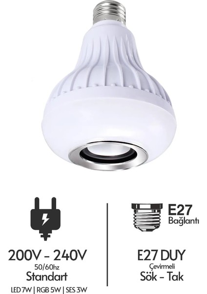 E27 Rgb LED Ampul Uzaktan Kumandalı Bluetooth ve Hoparlör Özelliği