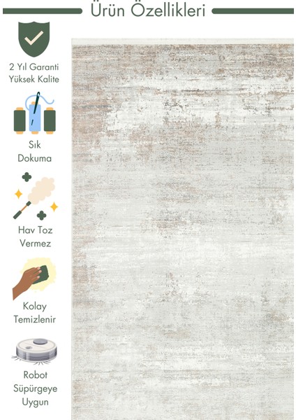 Marble Serisi Modern Desenli Salon Oturma Odası Koridor Antre Şık Halı 05 Cream Grey