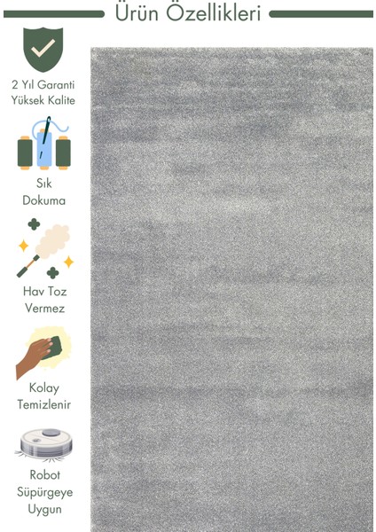 Lamma Serisi Sade Desenli Oturma Odası Salon Koridor Antre Yatak Odası Modern Halı Plaın Grey