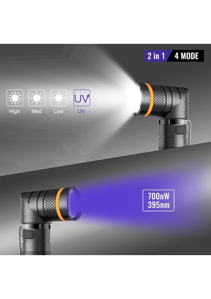 Şarj Edilebilir 1000 Lümen 395NM 90 Derece Dönen Kafa LED El Feneri (Yurt Dışından) indirimleri