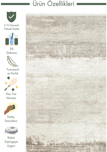 Sahra Serisi Viskon Karışımlı Parlak Şık Salon Halısı 02 Cream Grey